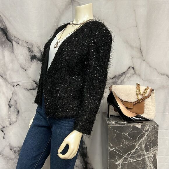 Ann Taylor black fuzzy sequined blazer jacket/evening jacket - Picture 3 of 7